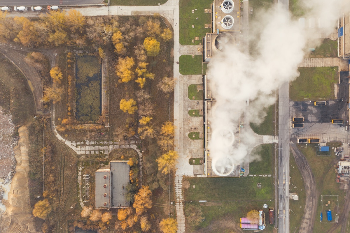 Aerial of pollution factory